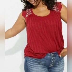 Torrid Knit Ruffle Swing Crochet Sleeves Women's Top Burgundy 14-16
